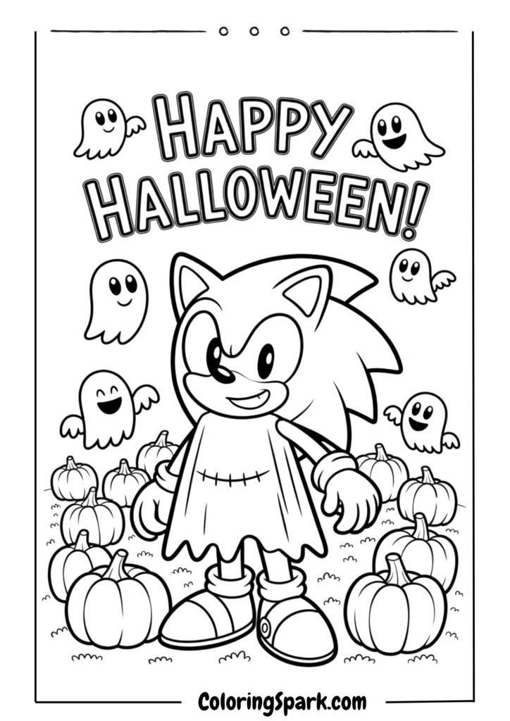 A Sonic in a Halloween costume surrounded