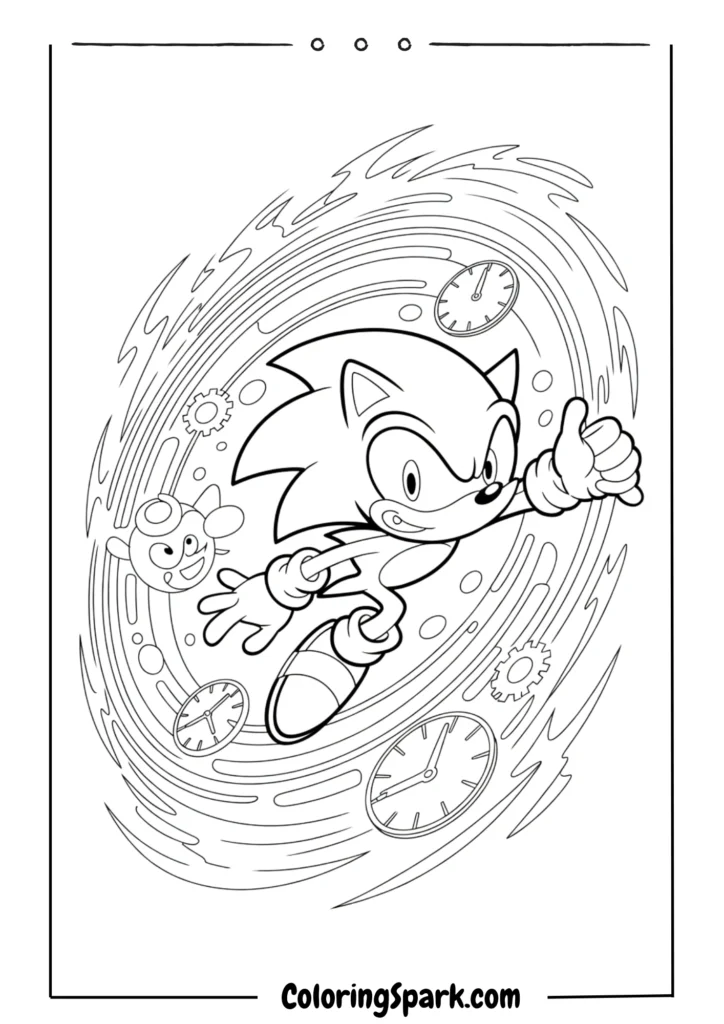 A Sonic jumping through a time portal