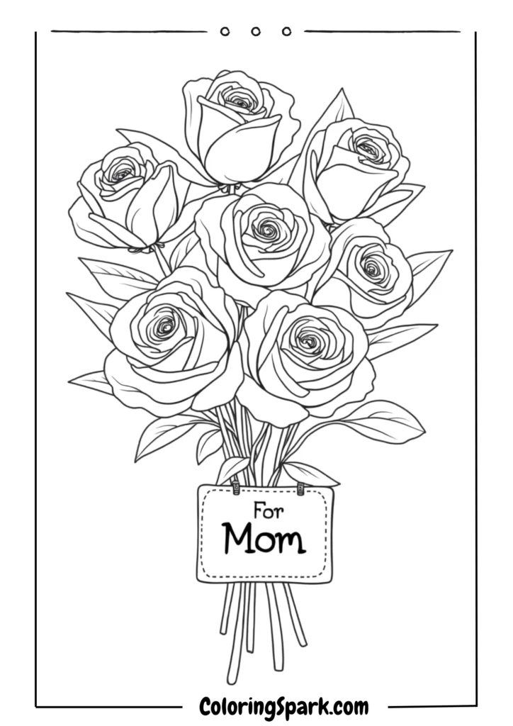 A bouquet of roses with a tag that says _For Mom