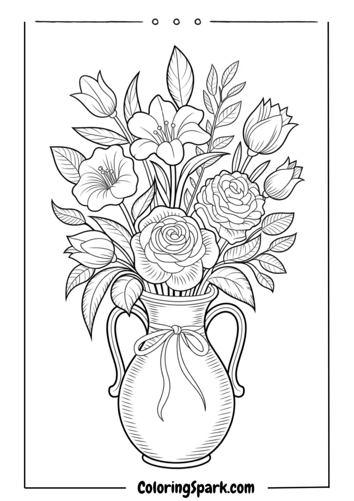 A detailed bouquet of roses, lilies