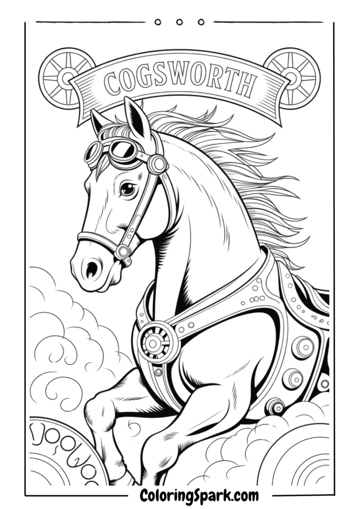 A fantasy steampunk horse