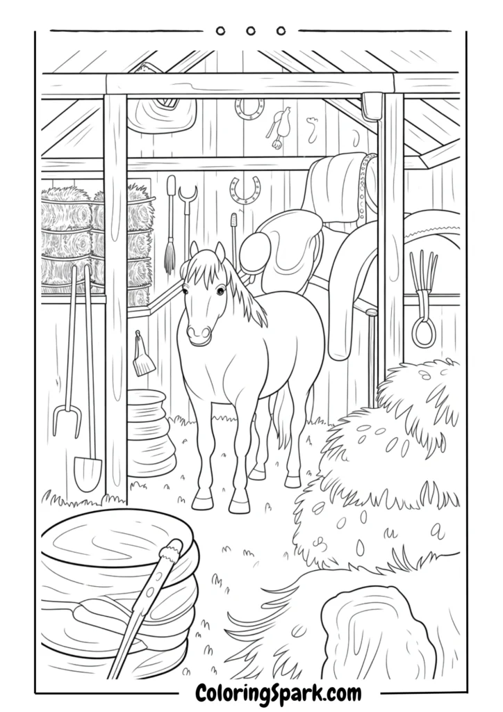 A horse in a stable filled