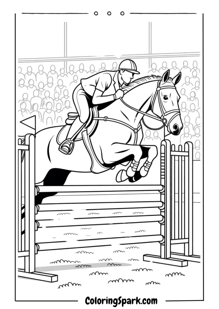 A horse jumping over a fence