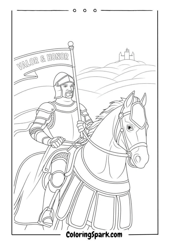 A knight riding a battle horse in armor