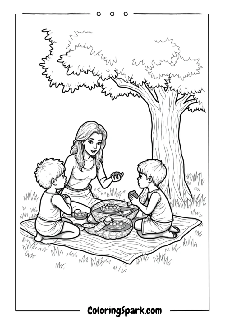 A scenic picnic with mom and kids