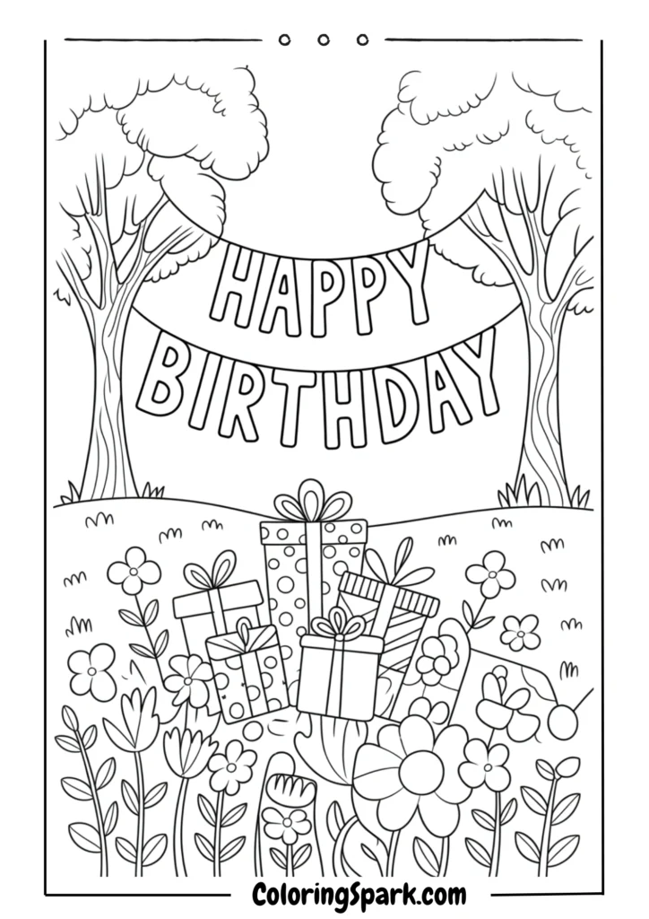 Banner with ‘Happy Birthday’ hanging