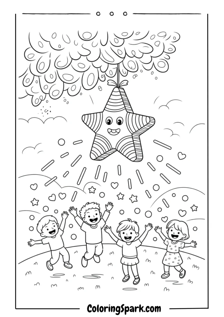 Birthday piñata hanging from a tree