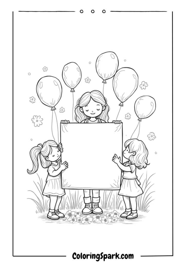 Children presenting a giant handmade card to their mom