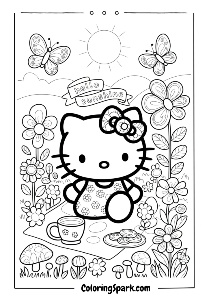Hello Kitty and Tails flying over a forest landscape
