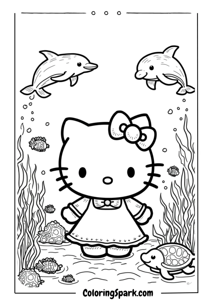 Hello Kitty surrounded by ocean animals