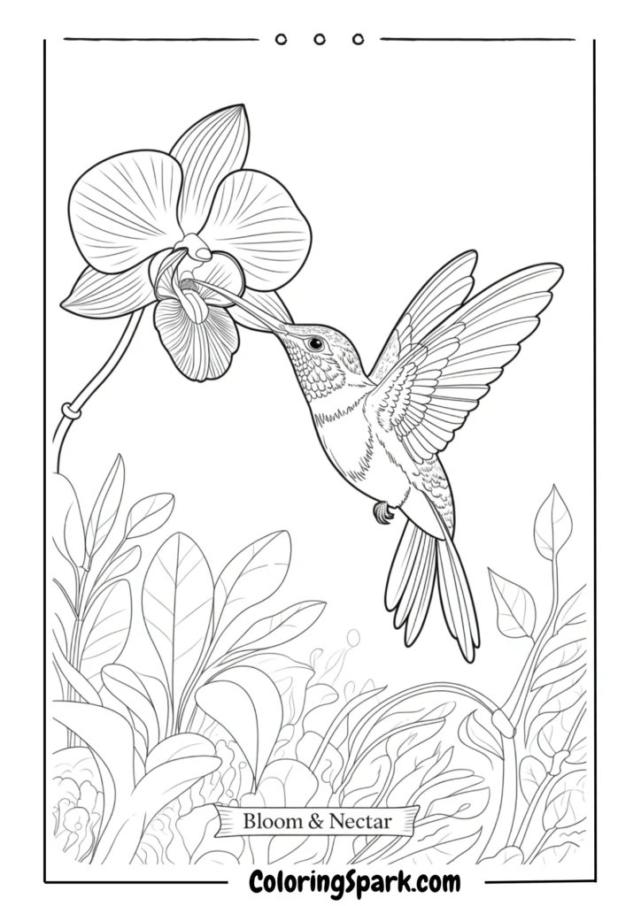 Hummingbird drinking nectar from an orchid