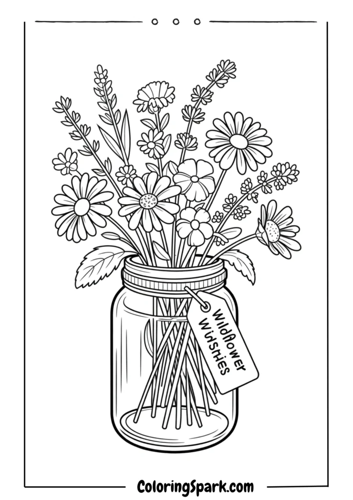 Jar filled with assorted wildflowers