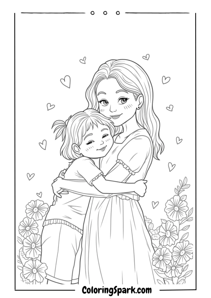 Mother and child hugging