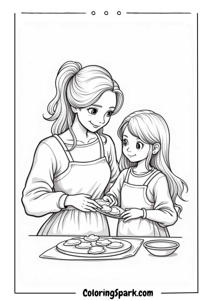 Mother and daughter baking cookies