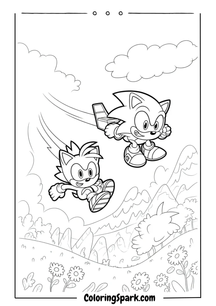 Sonic and Tails flying over a forest landscape