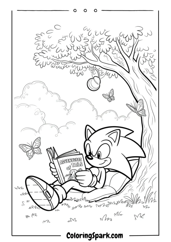 Sonic relaxing under a tree reading a comic book