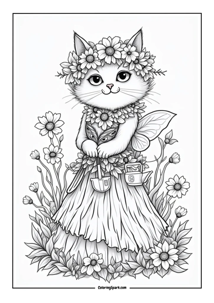 Spring Flower Crown Cat
