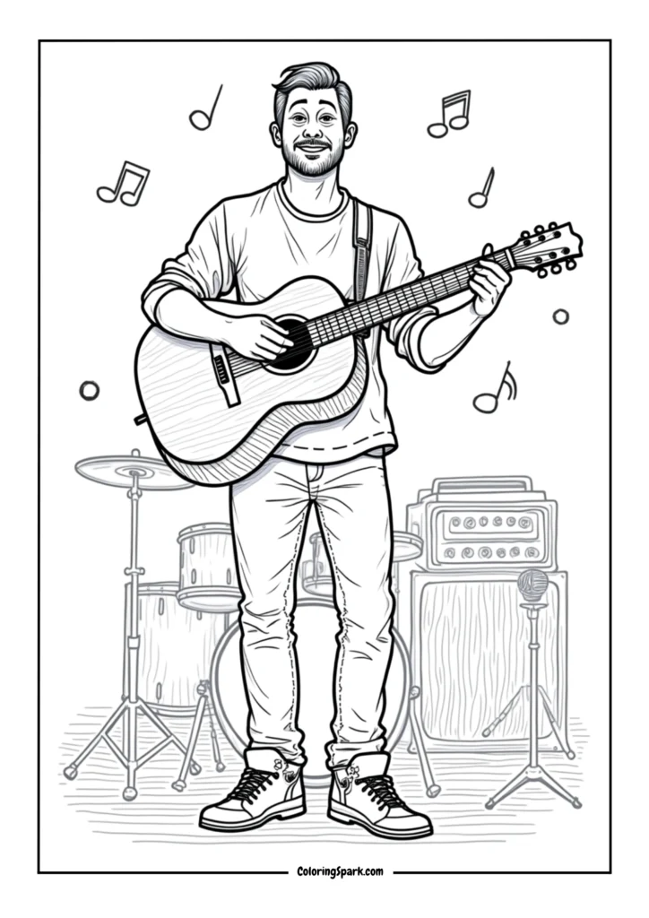 dad holding acoustic guitar