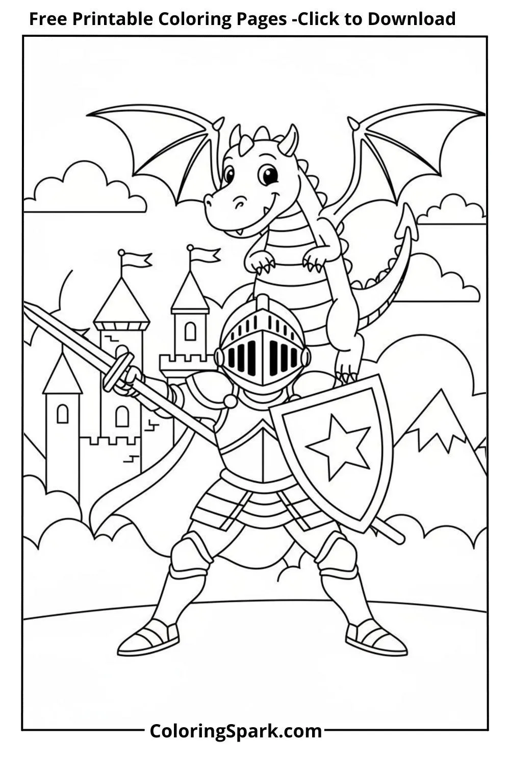 Knight Coloring Pages-knight fighting dragon coloring pages