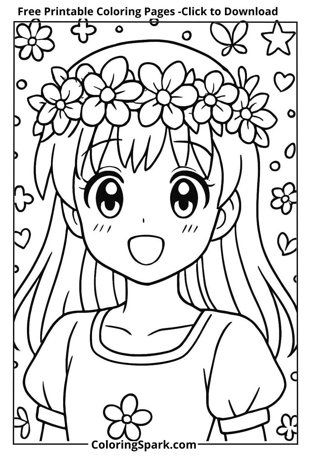 anime flower crown coloring pages