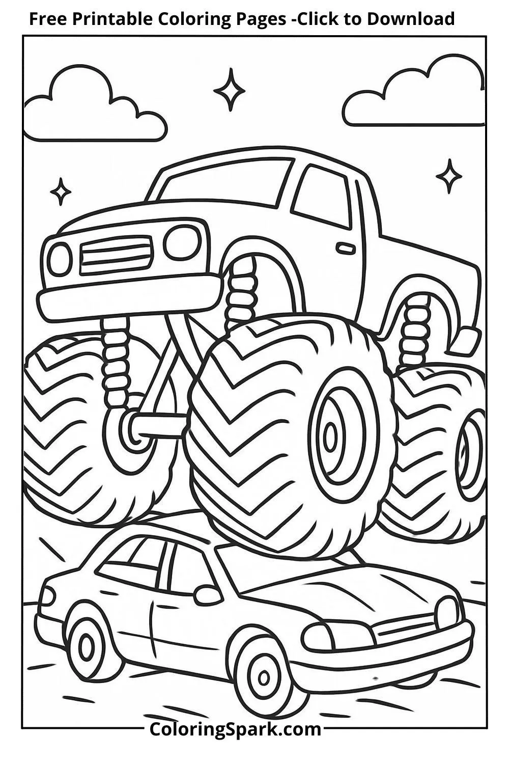 monster truck coloring pages-monster truck crushing cars coloring pages